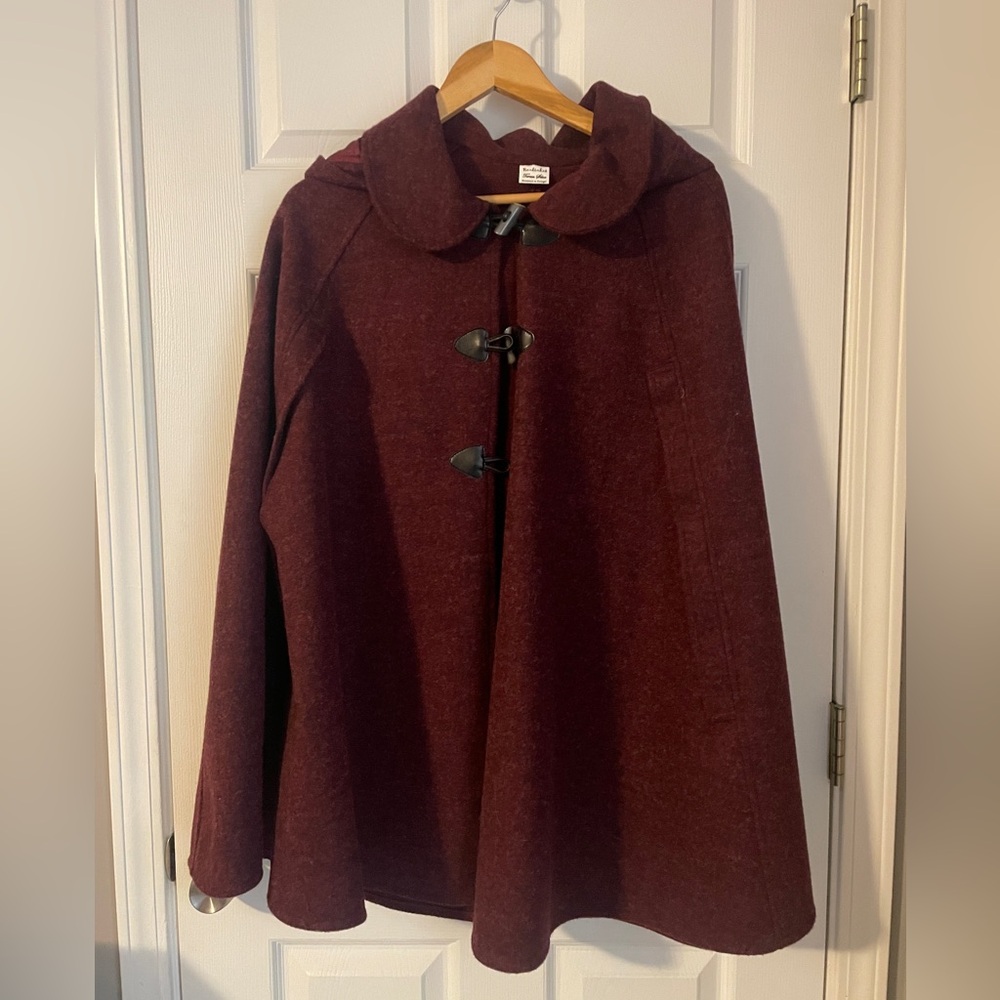 Handmade Wool Burgundy Toggle Cape with Hood